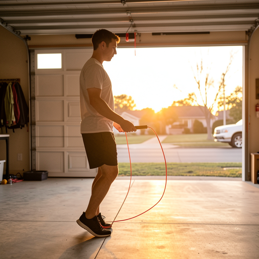 man jumping rope indoors