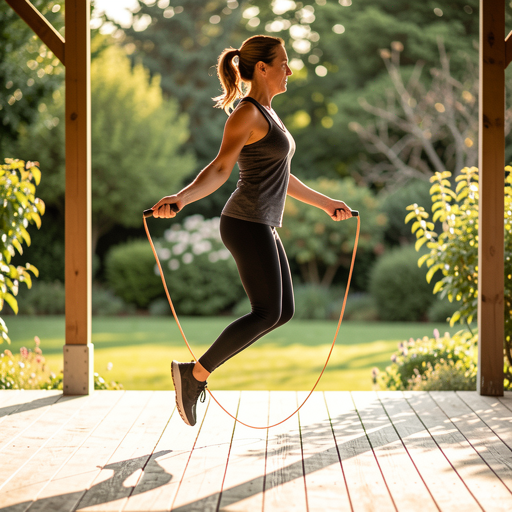woman jumping rope porch